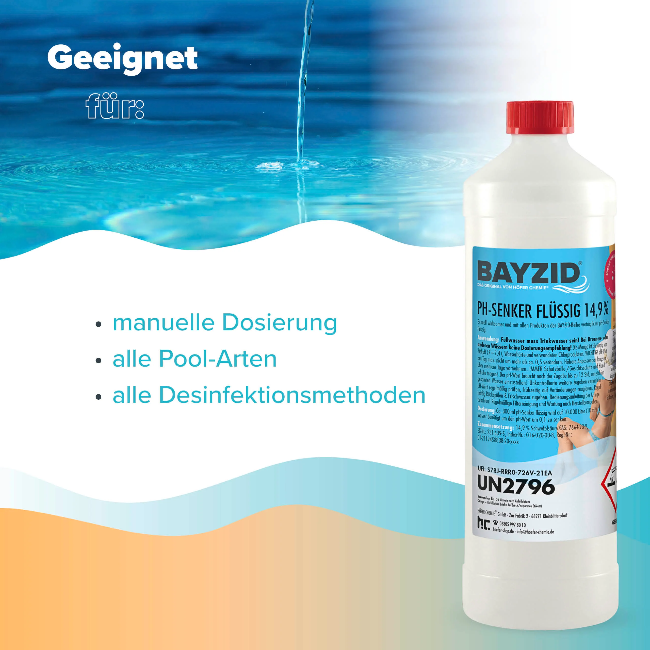 1 kg BAYZID® pH Minus flüssig 14,9% für Pools in Flaschen - Image 5