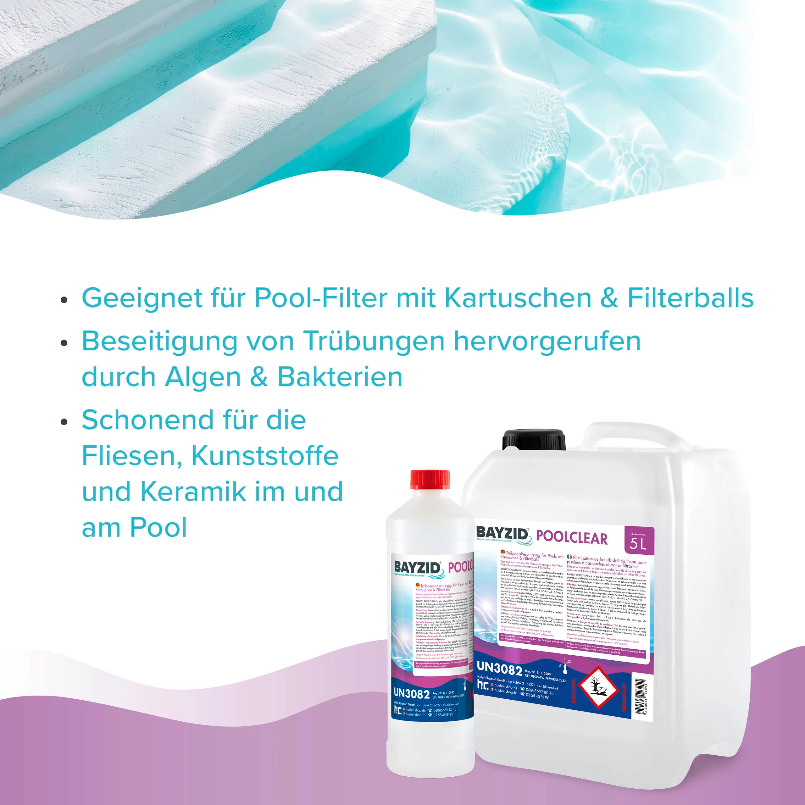 1 L BAYZID® Poolclear - Trübungsbeseitigung für Pool-Filter mit Kartuschen & Filterballs - Image 4