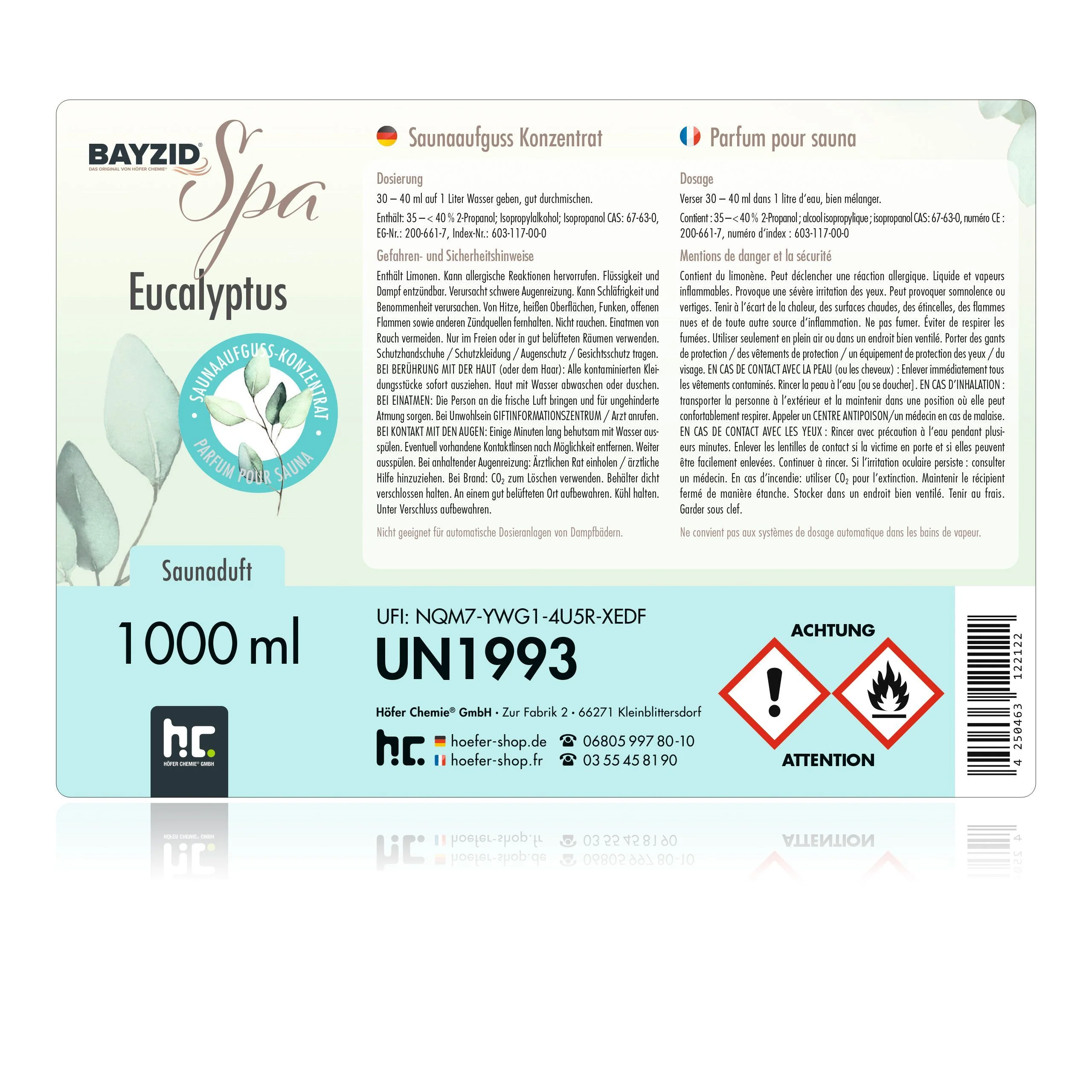1 L BAYZID® SPA Saunaaufguss Eukalyptus - Image 8