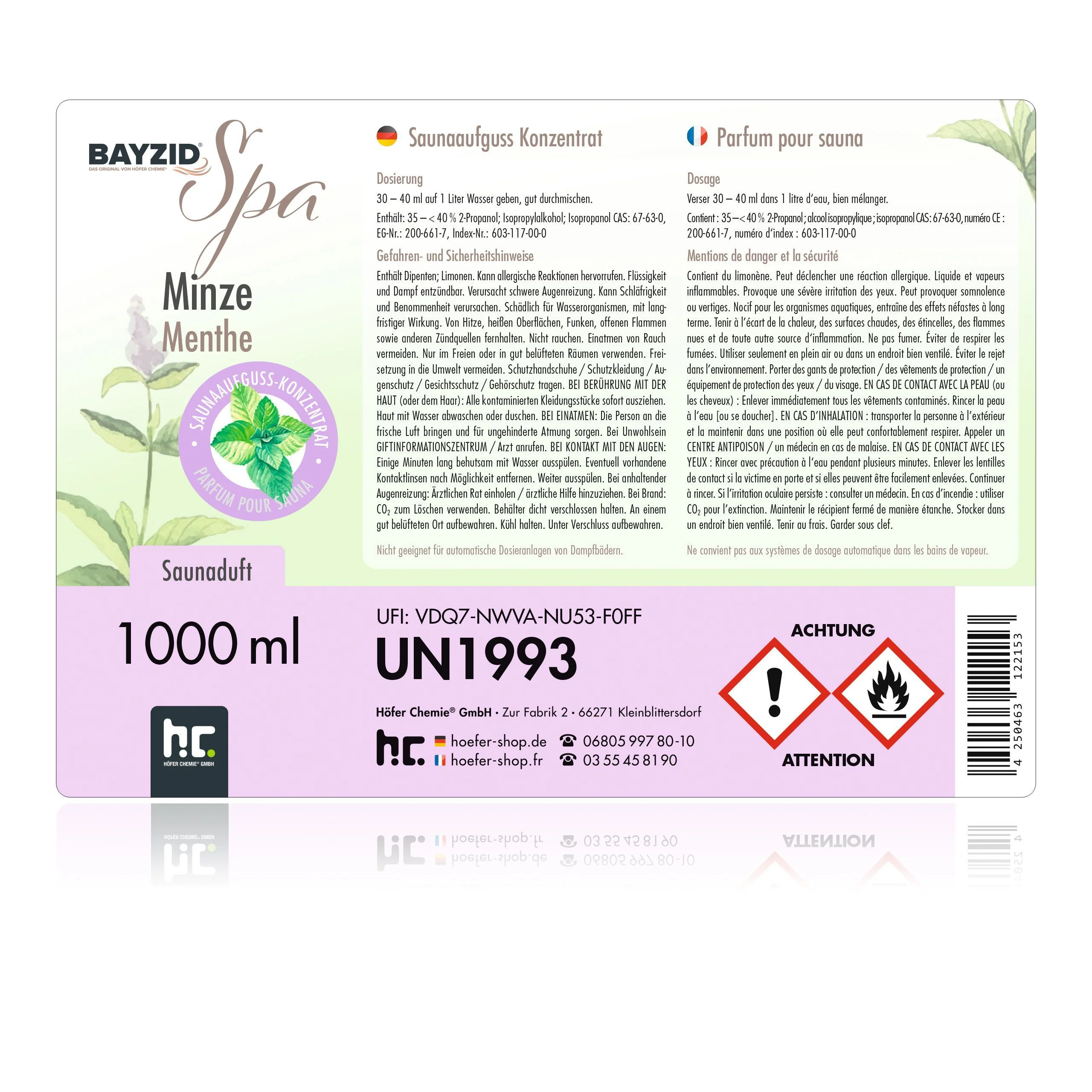 1 L BAYZID® SPA Saunaaufguss Minze - Image 6