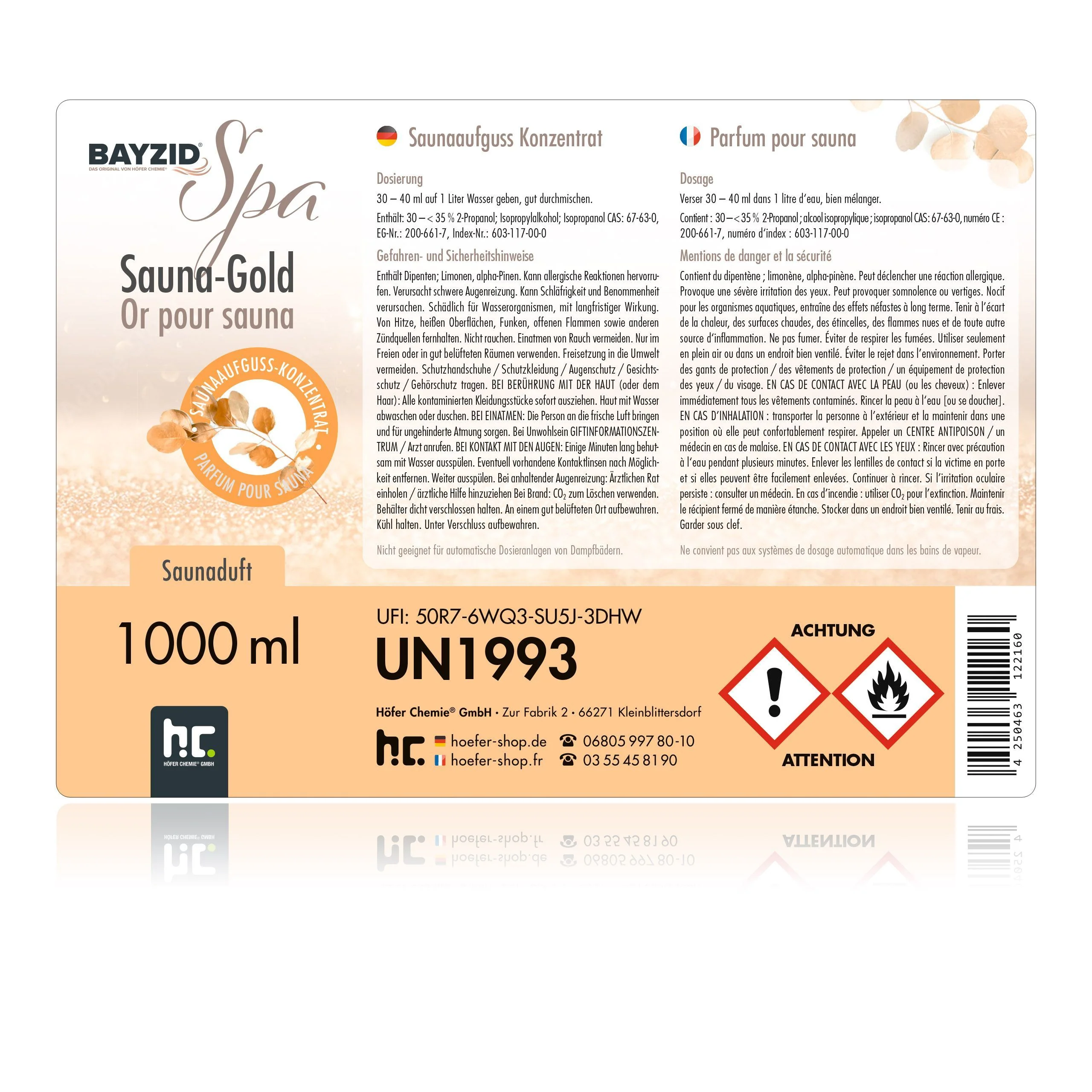 1 L BAYZID® SPA Saunaaufguss - Sauna Gold - Image 7