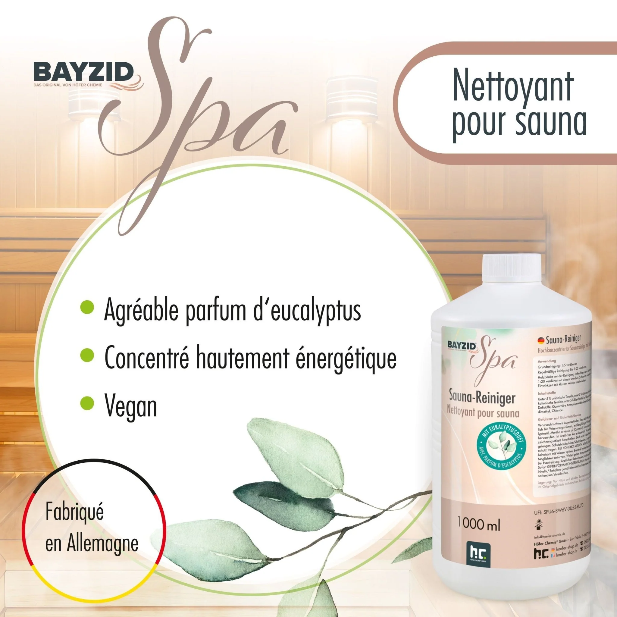 1 L BAYZID® SPA Saunareiniger mit Eukalyptusduft - hochkonzentriertes Reinigungsmittel - Image 3