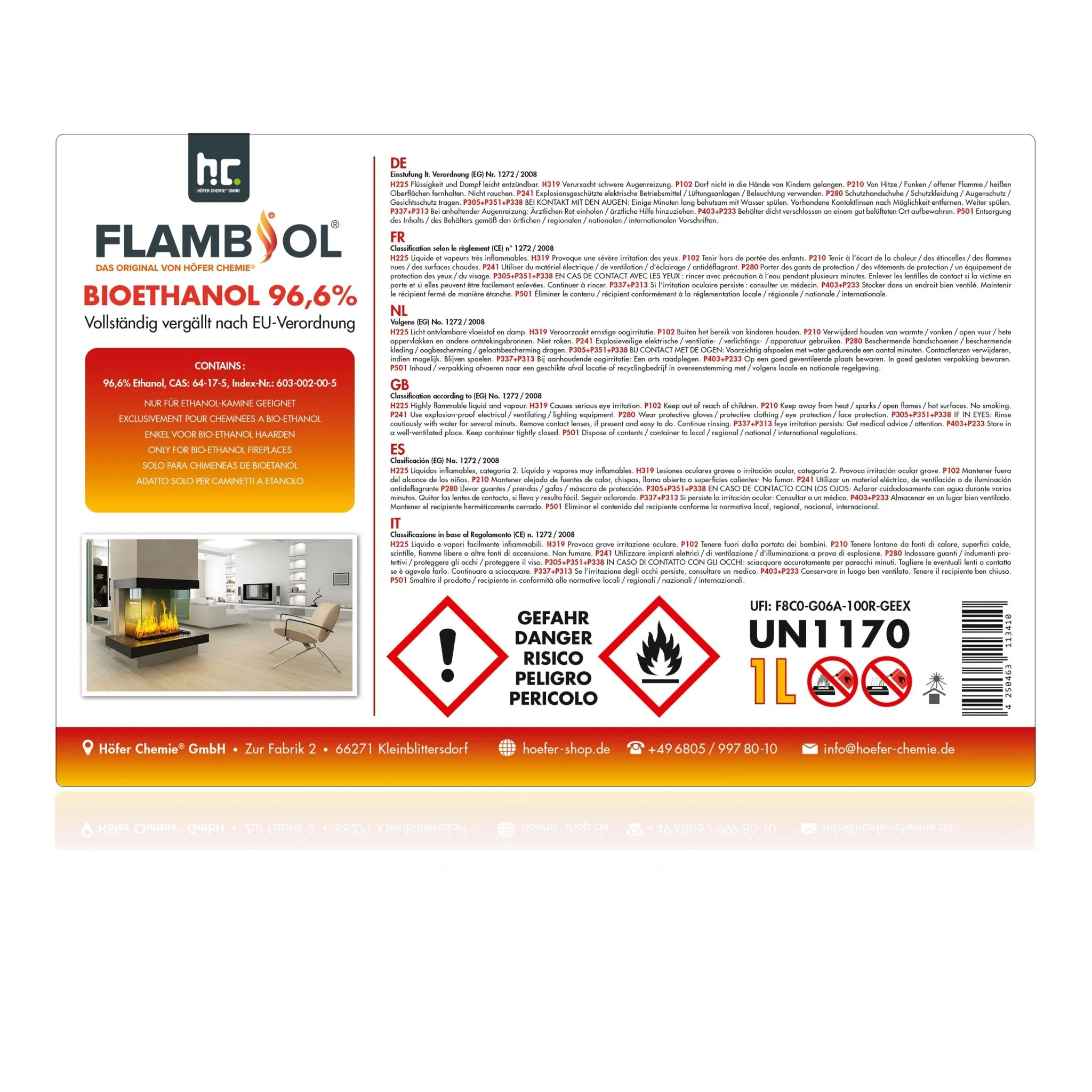 1 L FLAMBIOL® Bioethanol 96,6% Premium für Ethanol-Tischkamin - Image 17