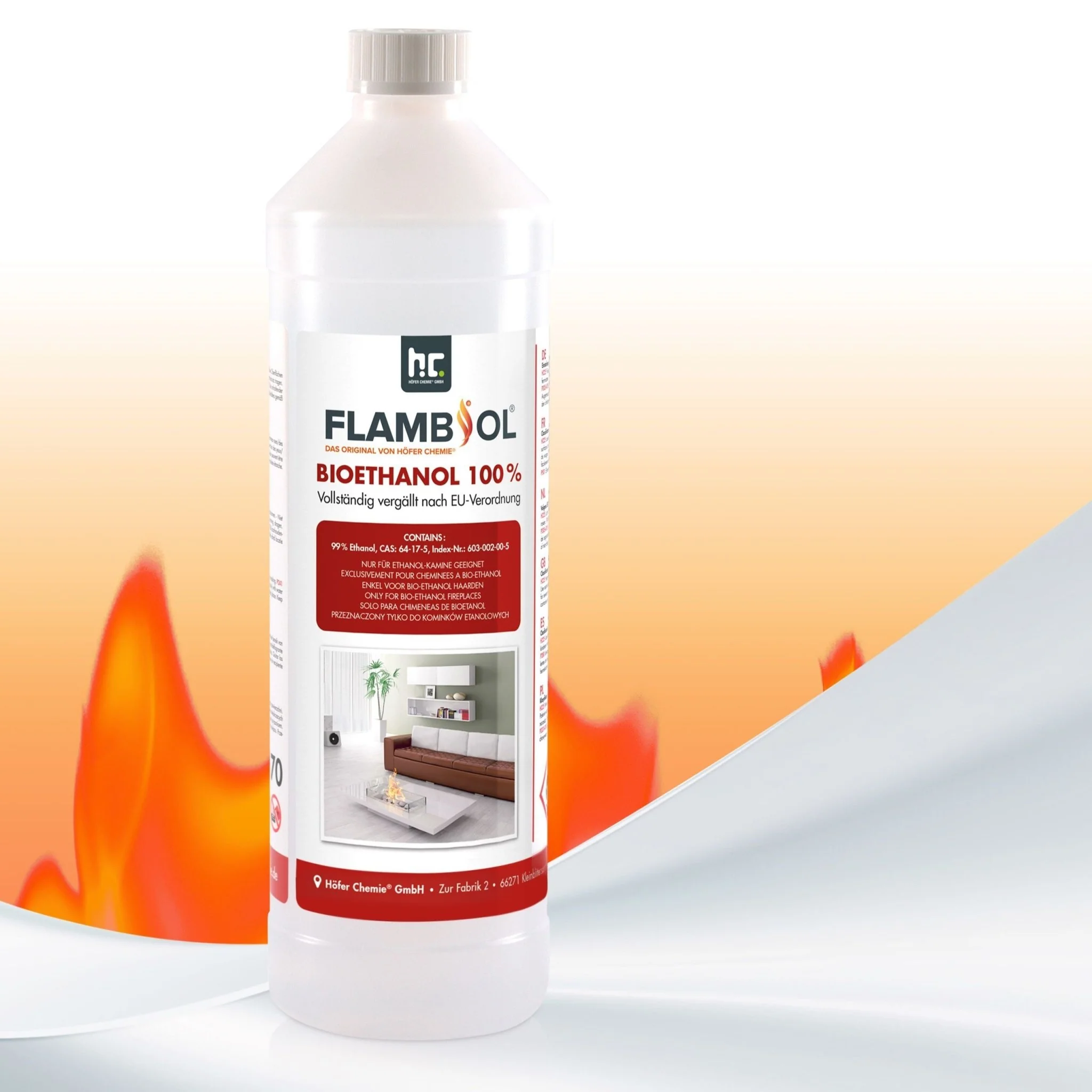 1 L FLAMBIOL® Bioethanol Hochrein 100 % in Flaschen für Edelstahl-Tisch-Kamine - Image 14