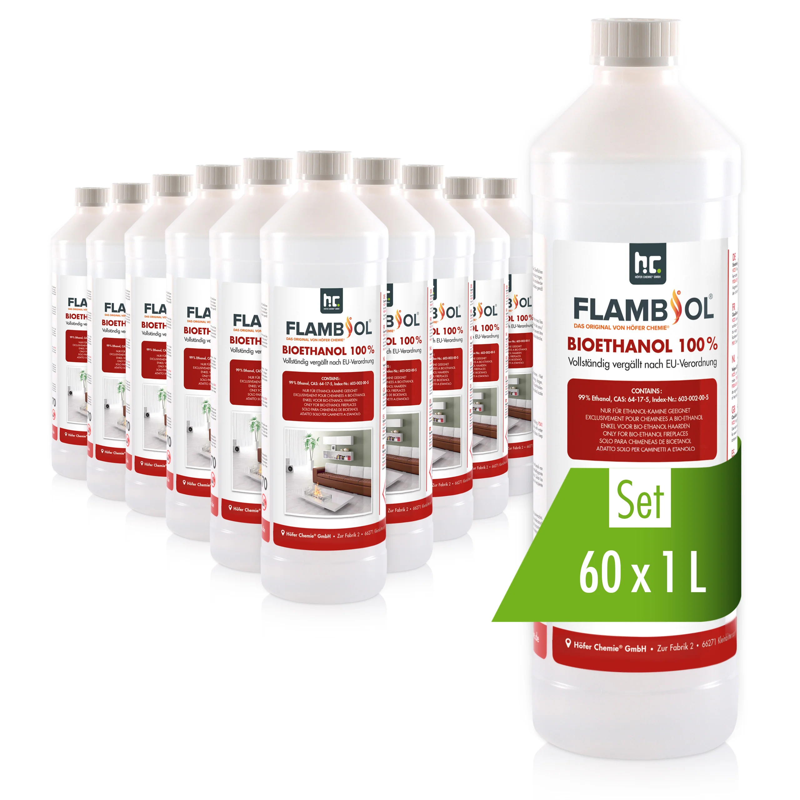 1 L FLAMBIOL® Bioethanol Hochrein 100 % in Flaschen für Edelstahl-Tisch-Kamine - Image 6