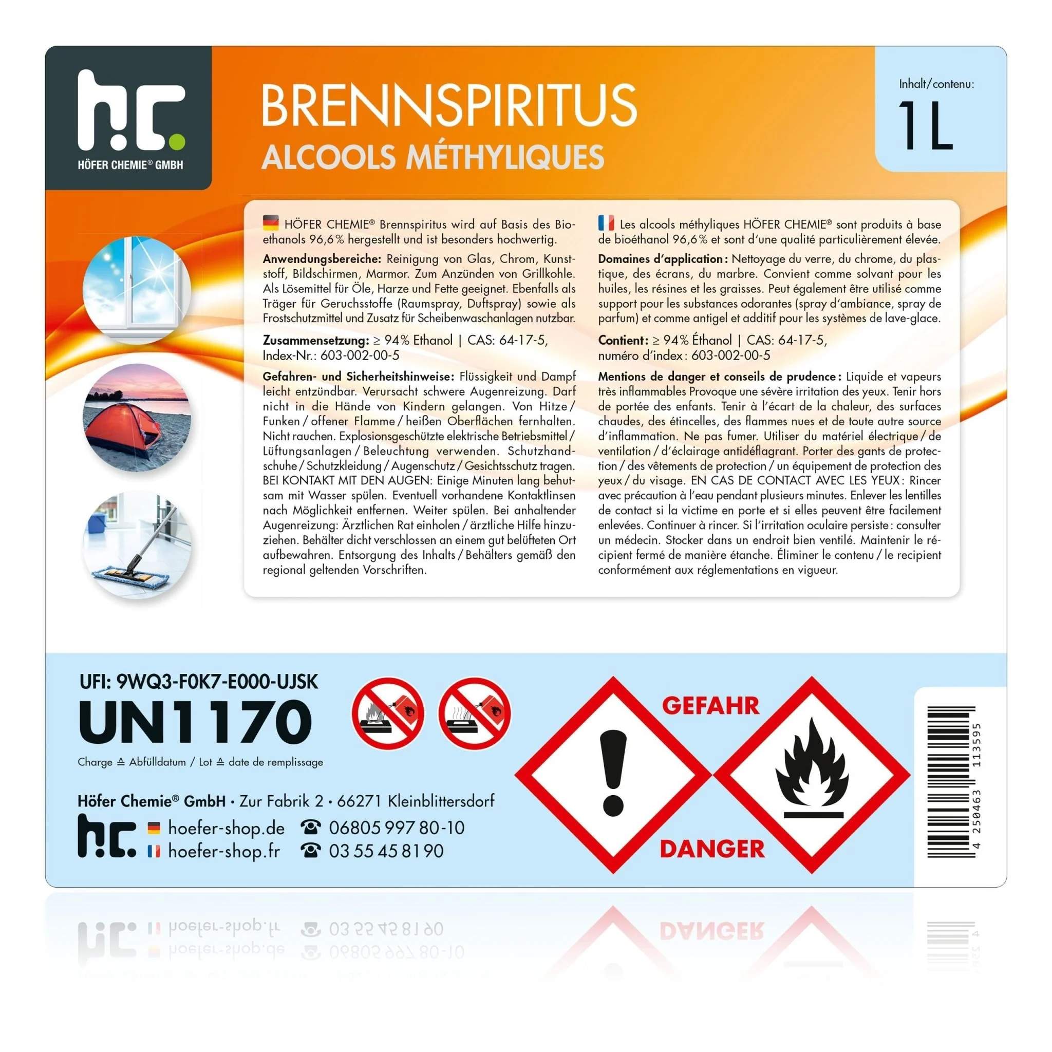 1 L Höfer Chemie®  Brennspiritus 94% in Flaschen - Image 7