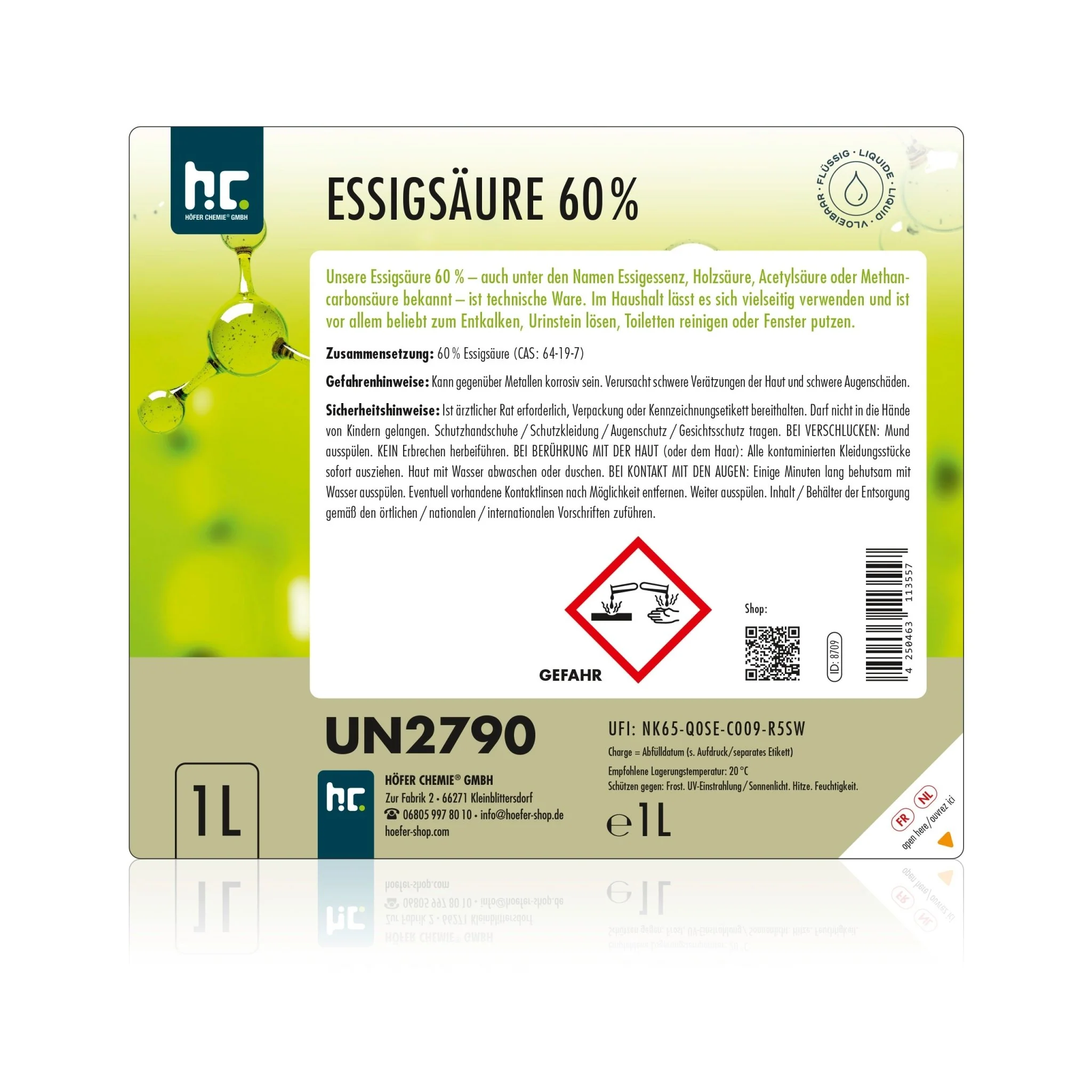 1 L Höfer Chemie® Essigsäure 60% in Flaschen - Image 11