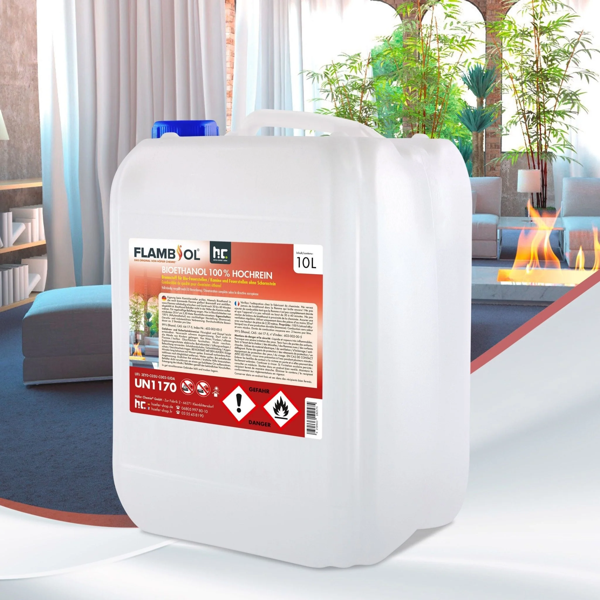 10 L FLAMBIOL® Bioethanol 100% Hochrein in Kanister - Image 3