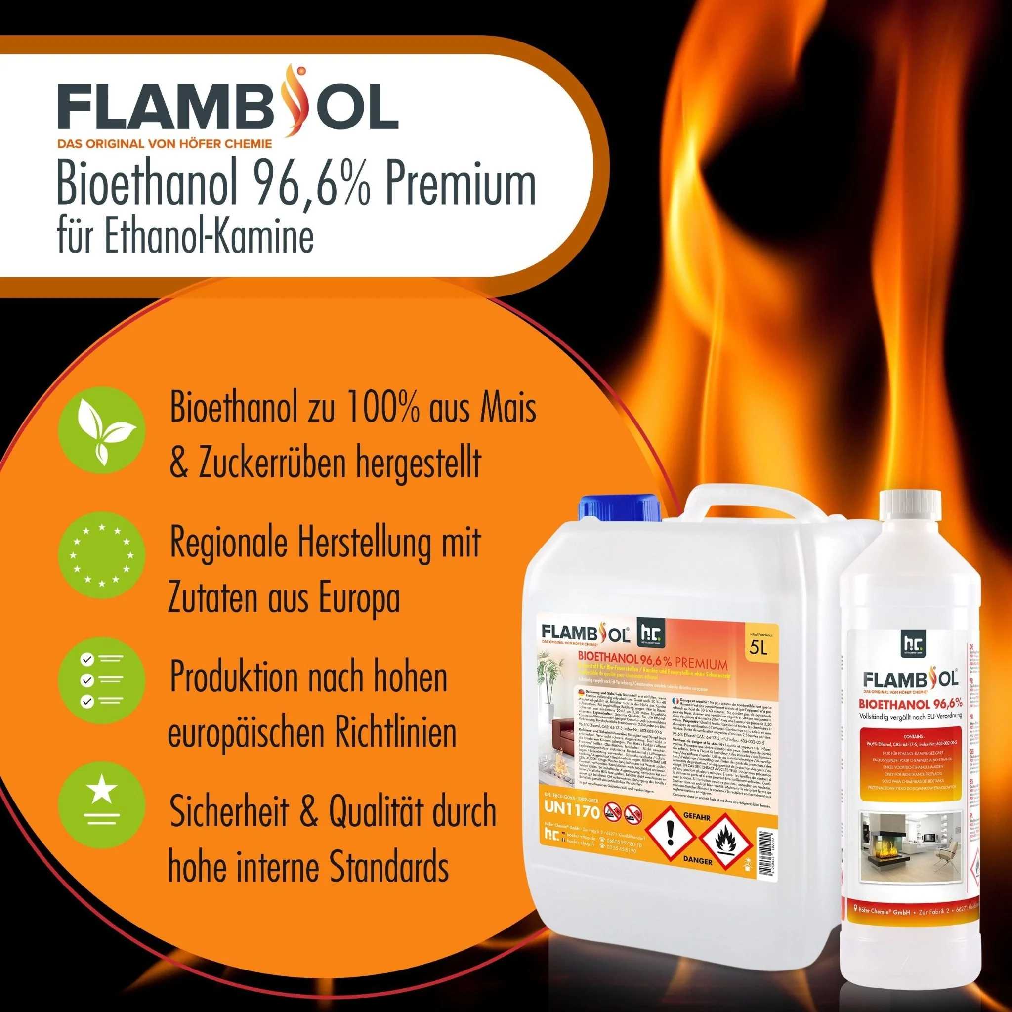 10 L FLAMBIOL® Bioethanol 96,6% Premium für Ethanolkamin in Kanistern - Image 7