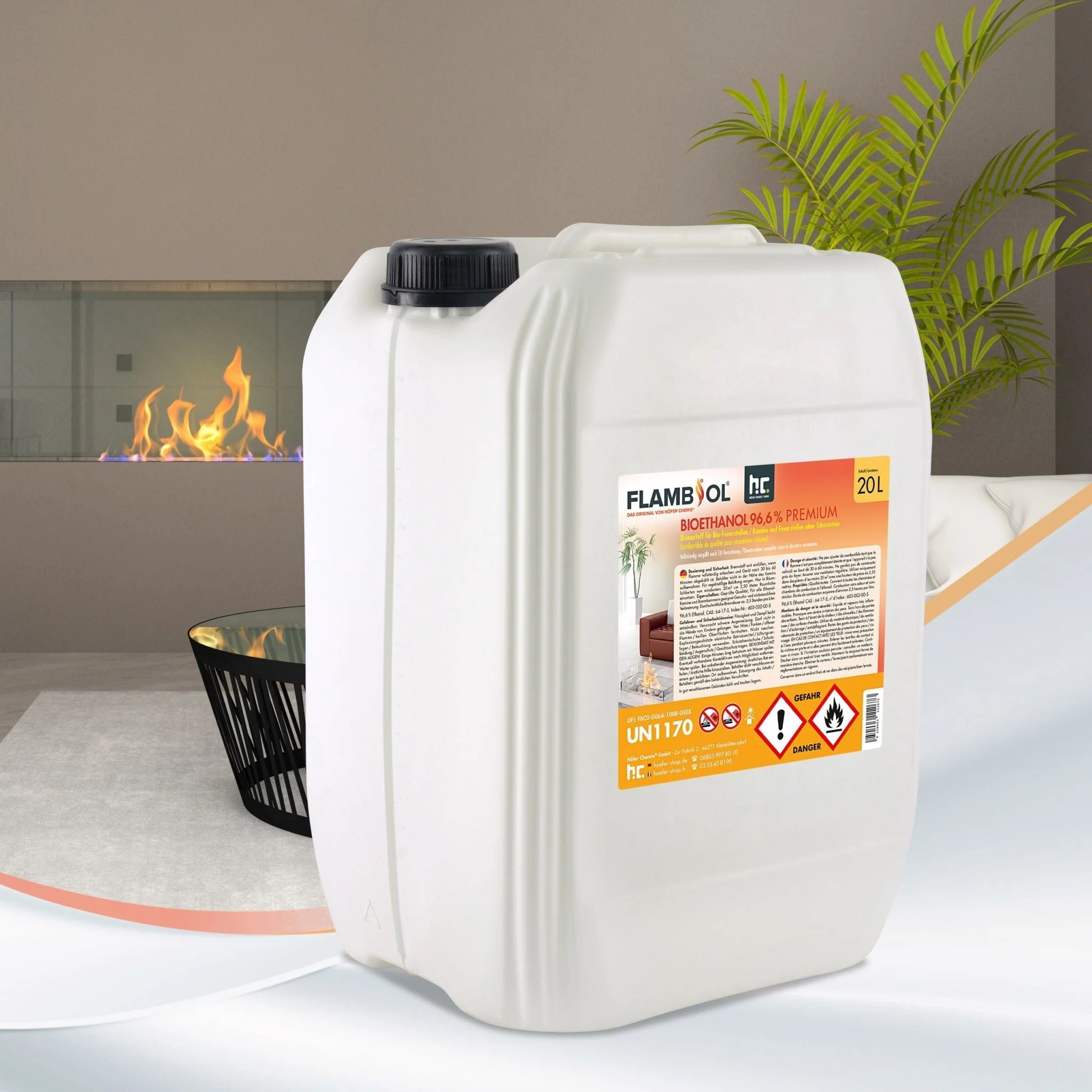 20 L FLAMBIOL® Bioethanol 96,6% Premium für Ethanolkamin in Kanistern - Image 13