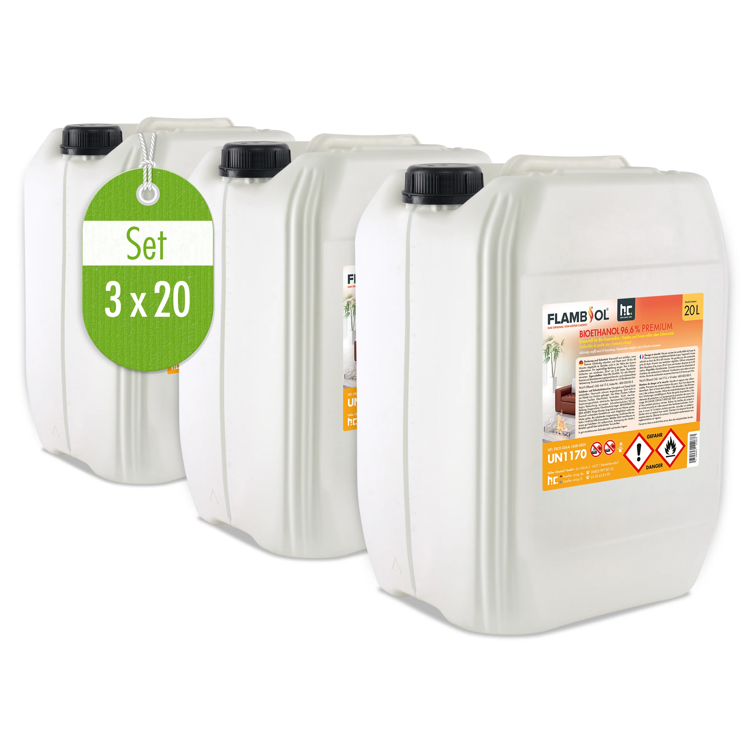 20 L FLAMBIOL® Bioethanol 96,6% Premium für Ethanolkamin in Kanistern - Image 3