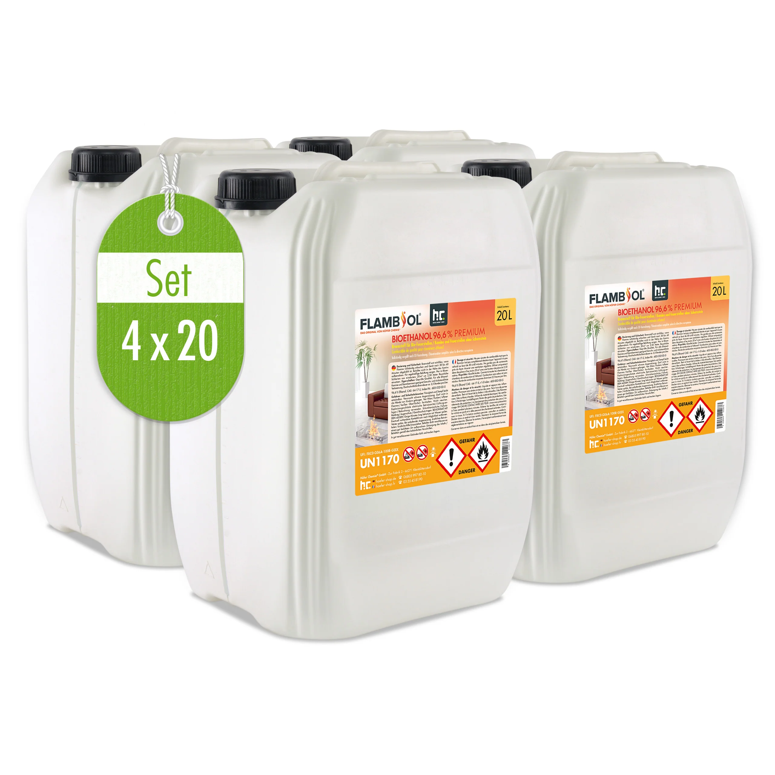 20 L FLAMBIOL® Bioethanol 96,6% Premium für Ethanolkamin in Kanistern - Image 4