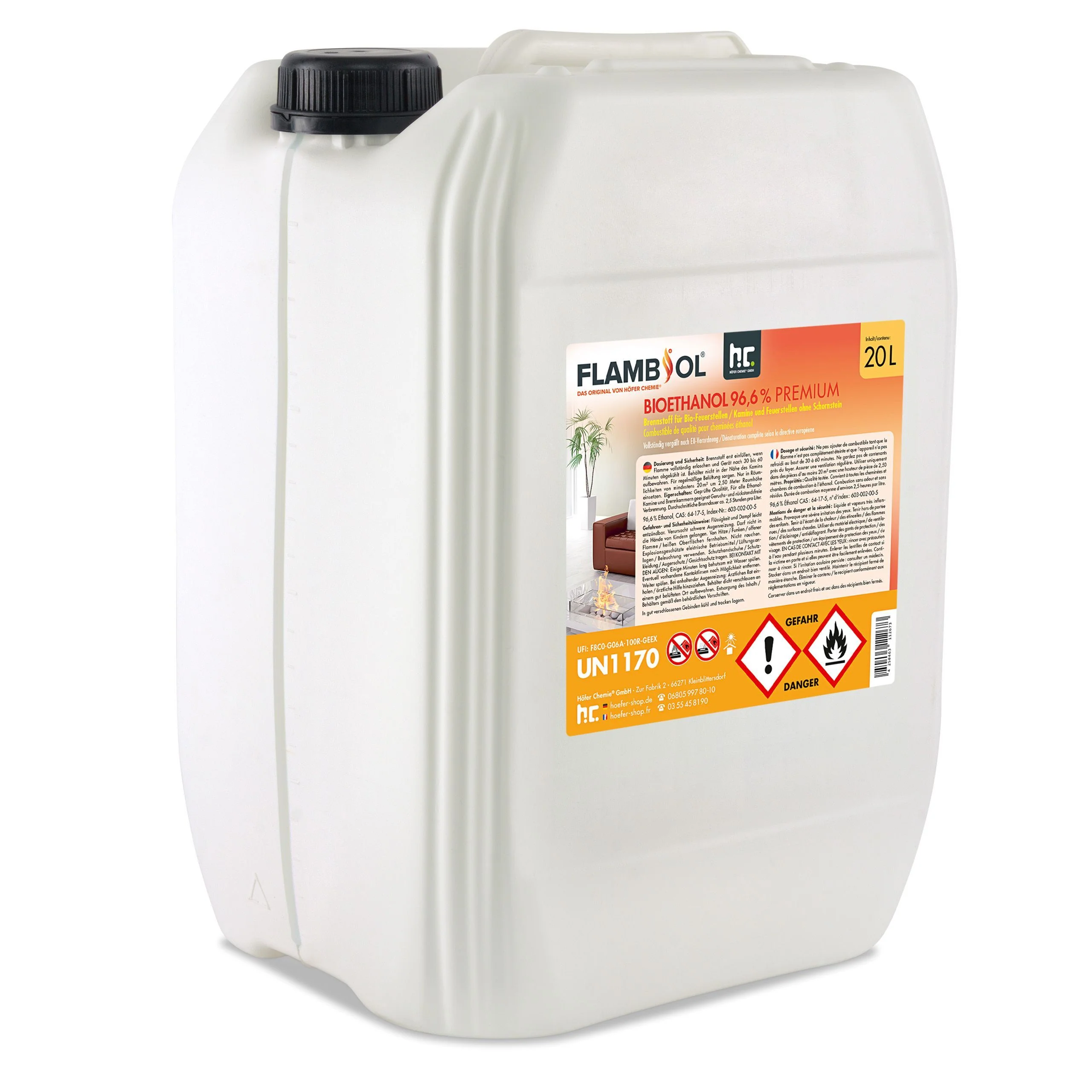 20 L FLAMBIOL® Bioethanol 96,6% Premium für Ethanolkamin in Kanistern - Image 8