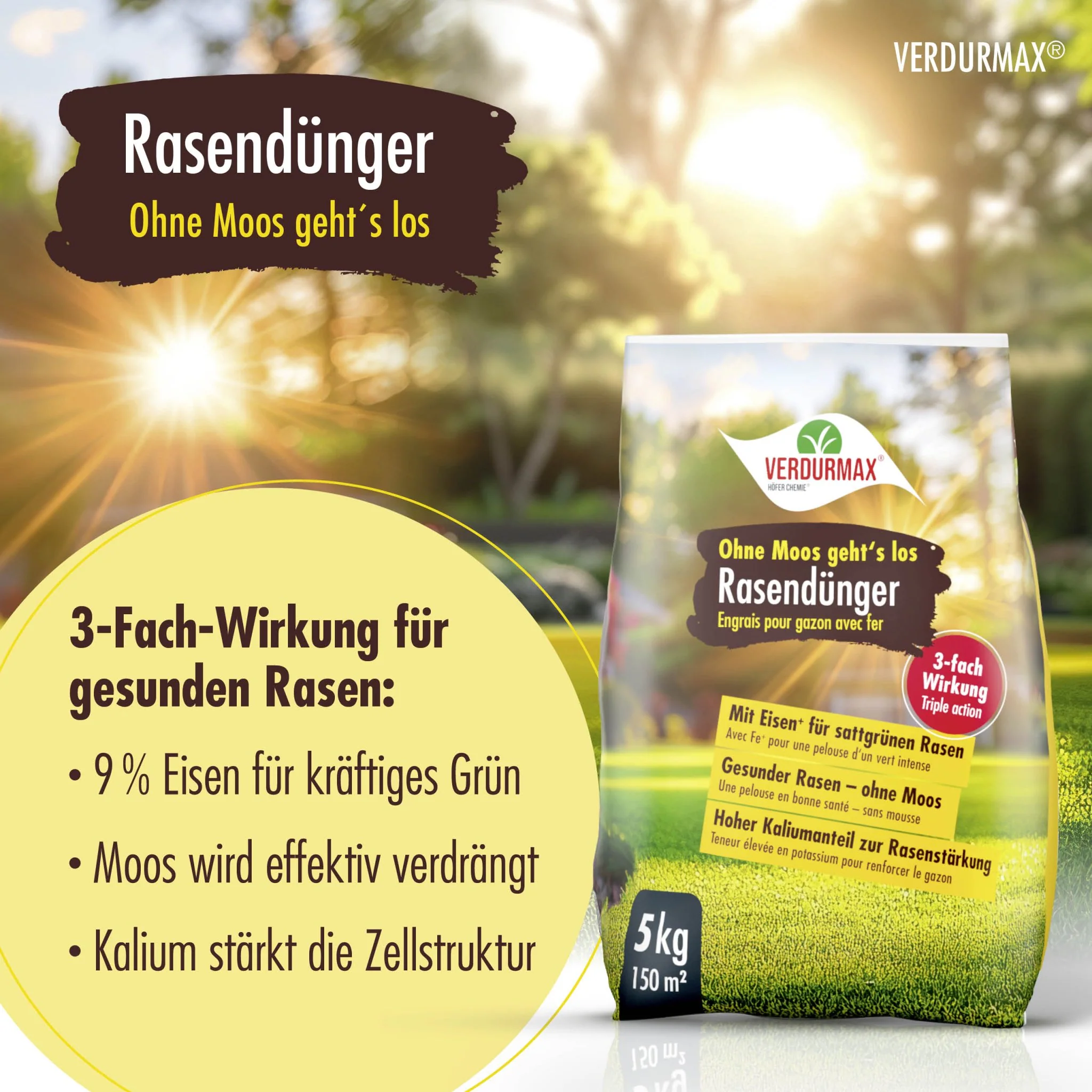 5 kg VERDURMAX® Rasendünger mit Eisen - Ohne Moos geht´s los - Image 2