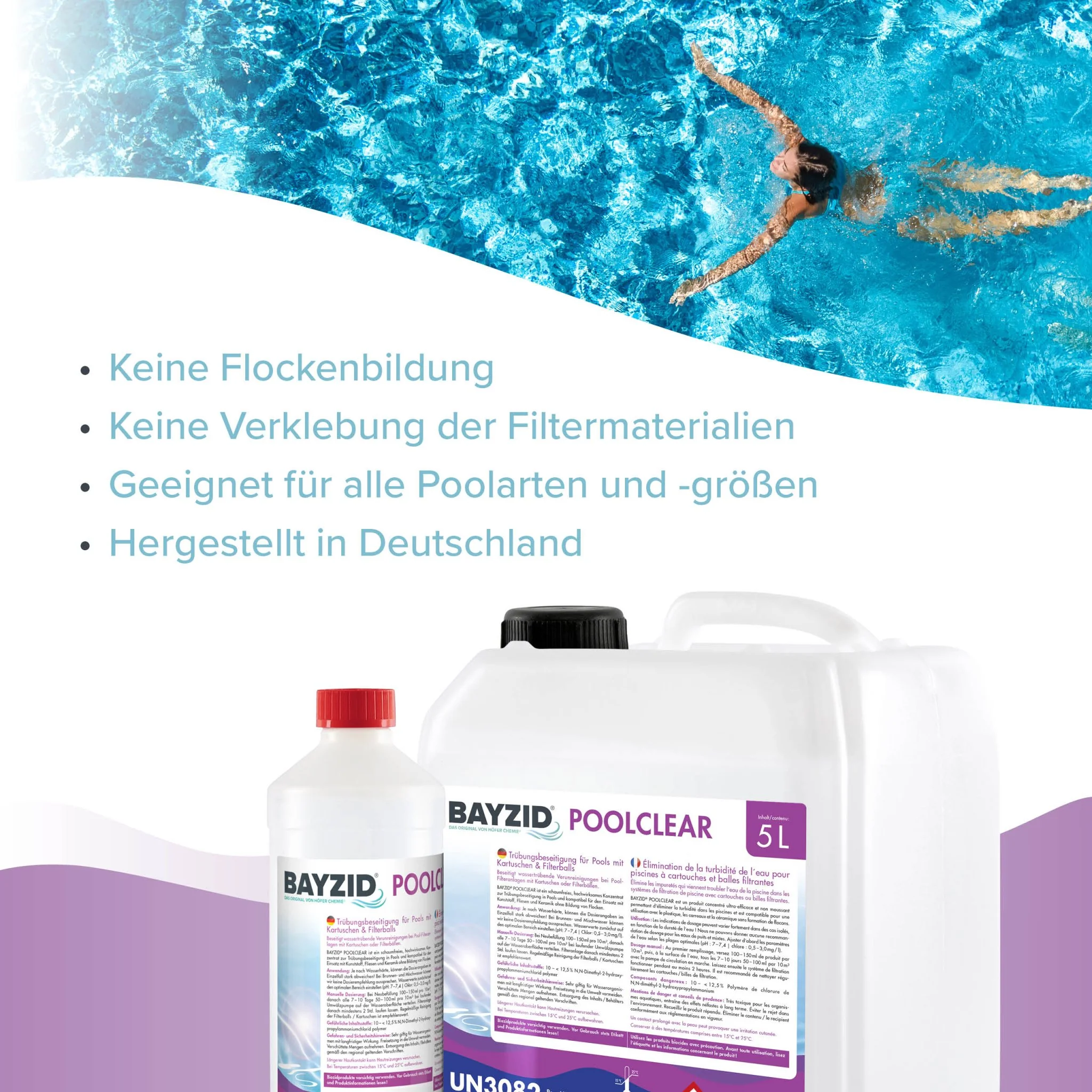 5 L BAYZID® Poolclear - Trübungsbeseitigung für Pool-Filter mit Kartuschen & Filterballs - Image 4