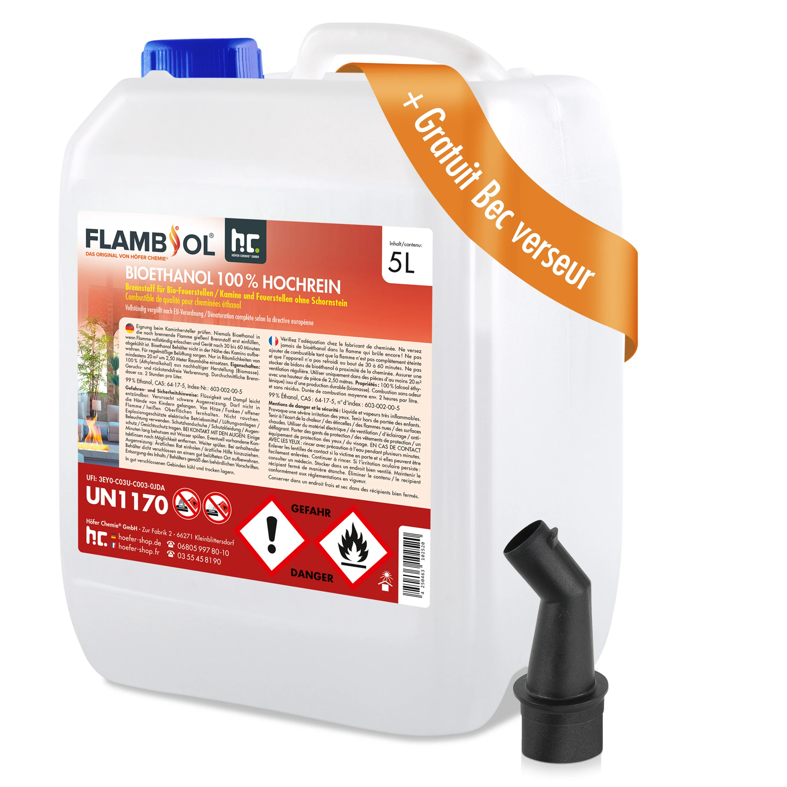 5 L FLAMBIOL® Bioethanol Hochrein 100 % rauch- und rußfrei in Kanistern - Image 3