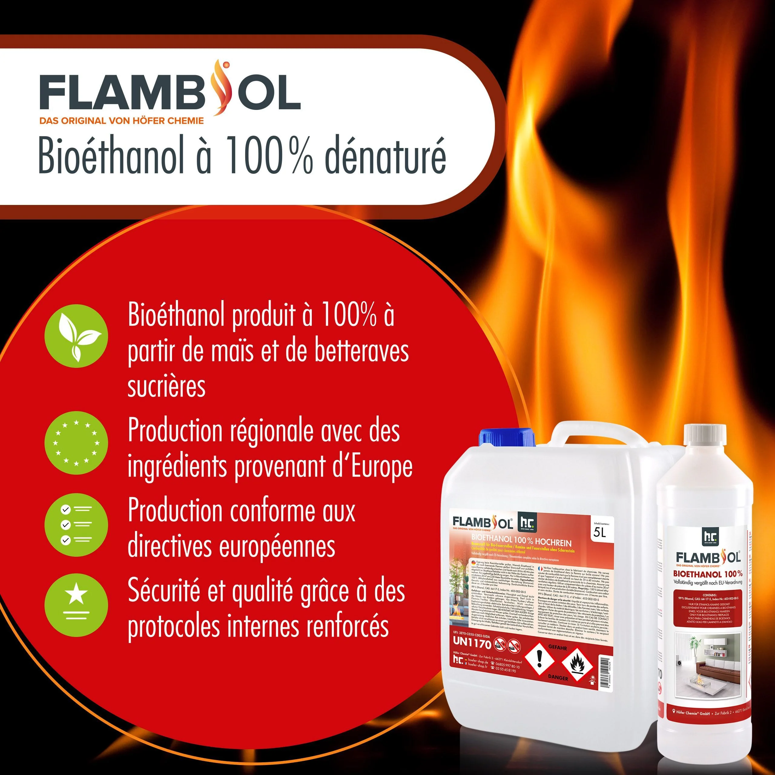 5 L FLAMBIOL® Bioethanol Hochrein 100 % rauch- und rußfrei in Kanistern - Image 7