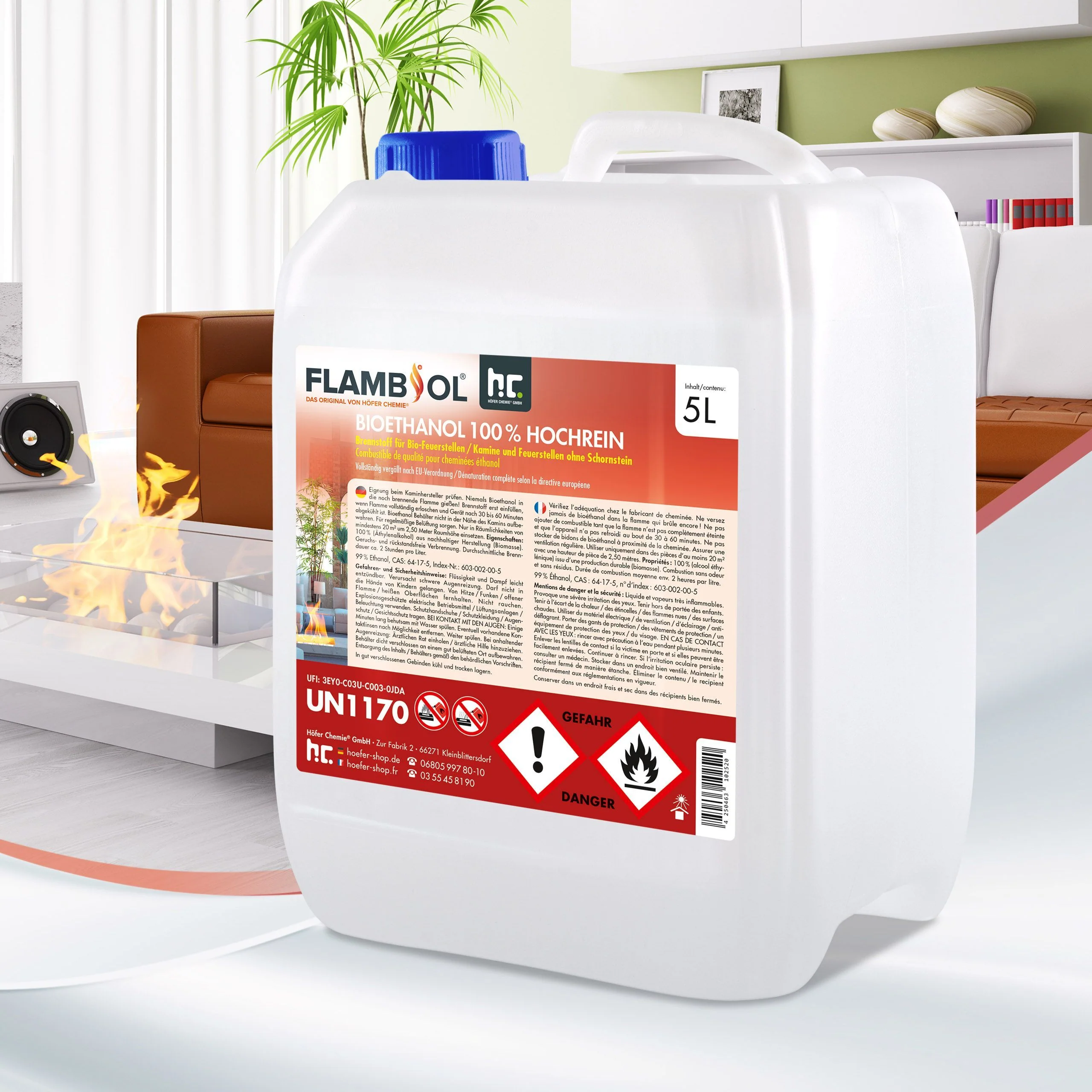 5 L FLAMBIOL® Bioethanol Hochrein 100 % rauch- und rußfrei in Kanistern - Image 8