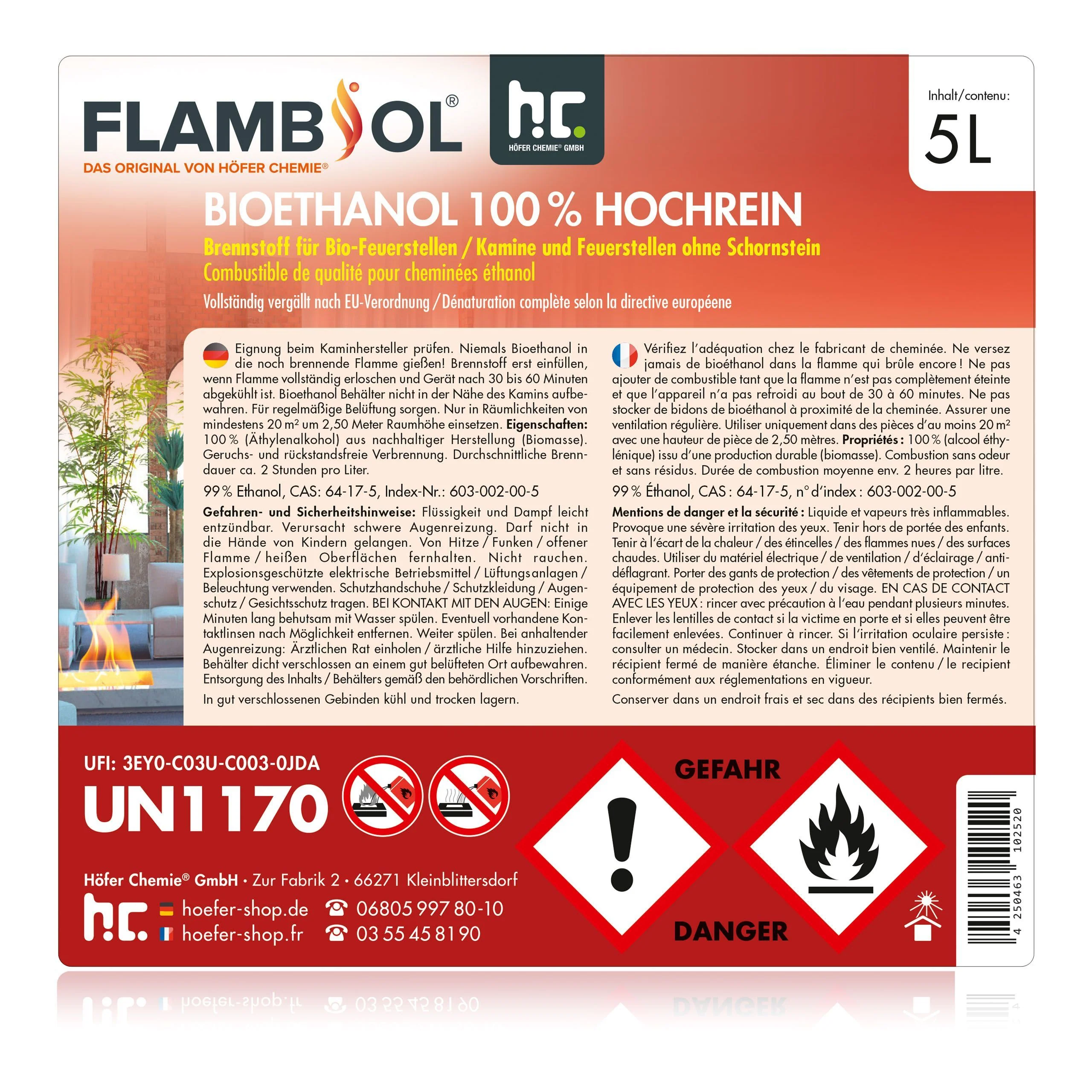 5 L FLAMBIOL® Bioethanol Hochrein 100 % rauch- und rußfrei in Kanistern - Image 9