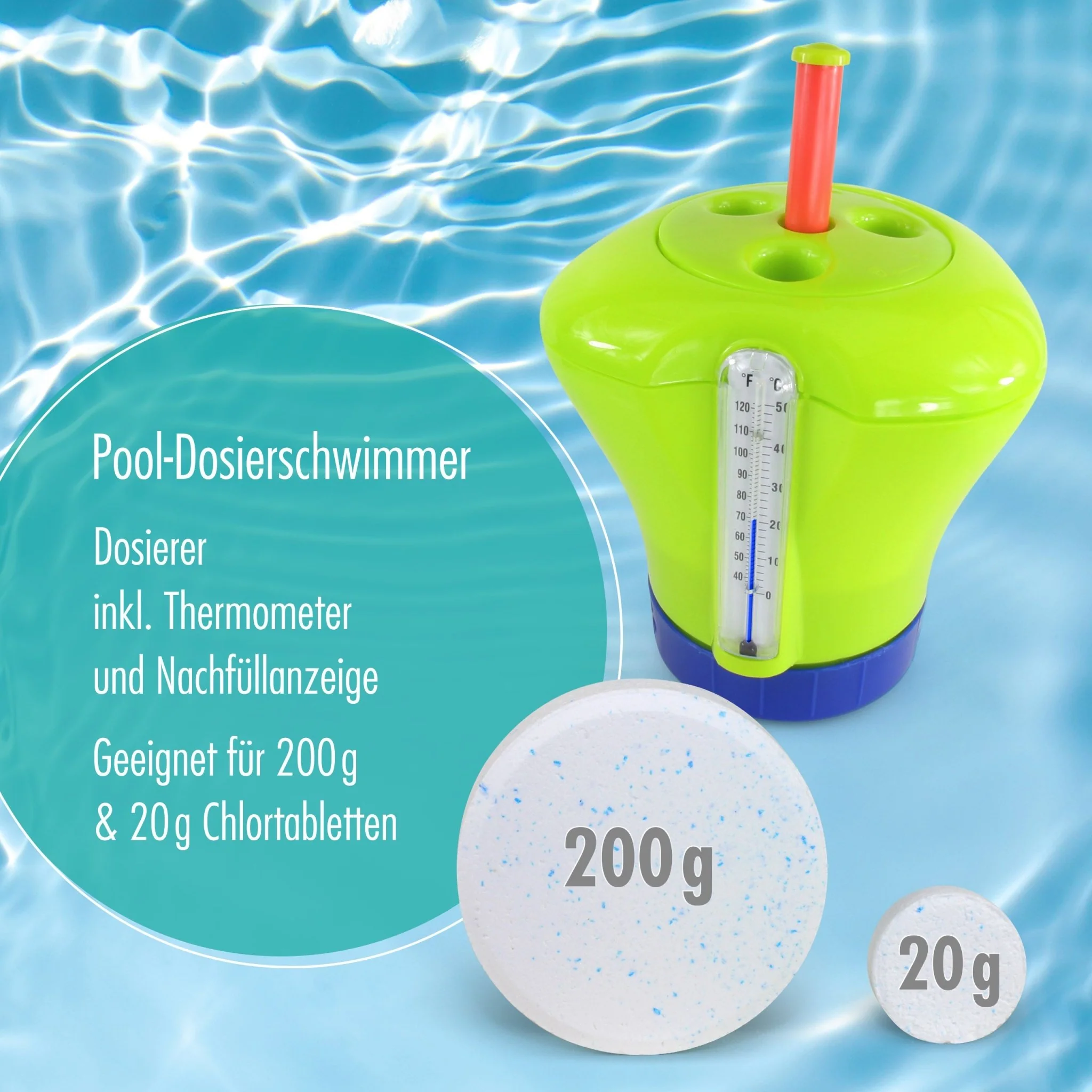Pool Dosierschwimmer inkl. Thermometer Grün - Image 3